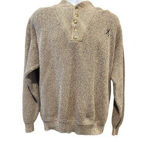 Browning Pullover Sweater Mens L 1/4 Button Ribbed Thick Long Sleeve